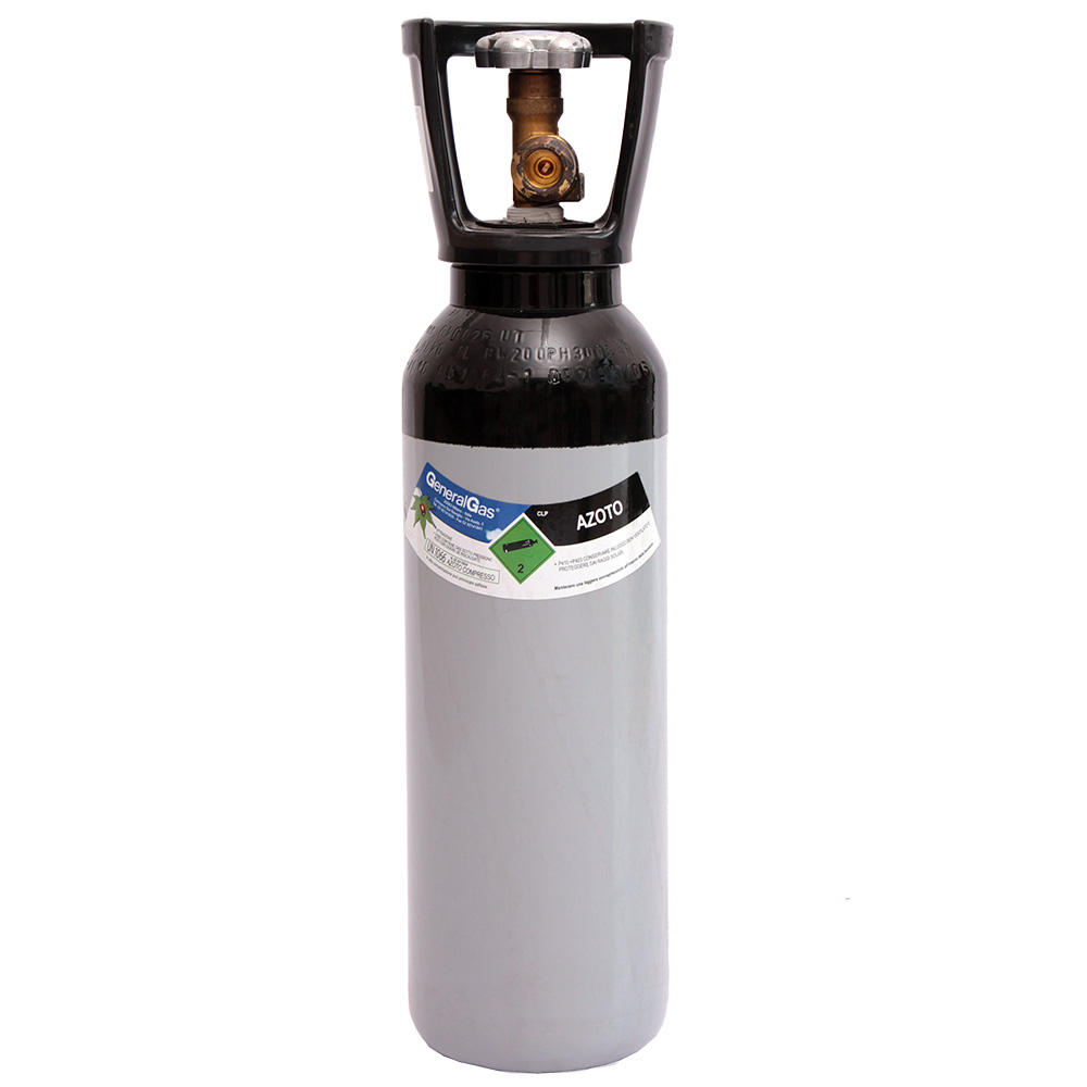 Bombola AZOTO 5 litri 200 bar - caricata con 1 mc gas, completa di valvola